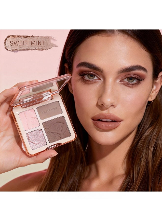 Sweet Mint 4 Color Grooming Tray，3 IN 1 Brown Nude Face Highlight Bronzer Powder Palette ，for Face Cheeks Contour Brightening, Buildable Matte Coverage Natural Makeup,Ultra Sculpt Nose Shadow Eyeshadow Primer #01 - Image 3